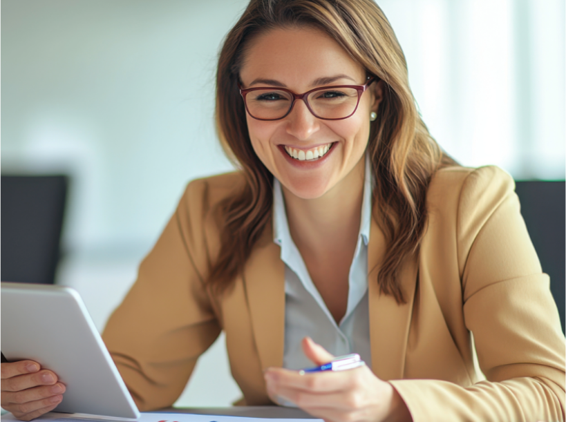 Business professional reviewing leads and follow-up plan for a B2B capture nurture system.