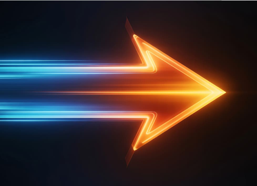 Glowing forward arrow representing fast speed to lead response time for inbound B2B leads.